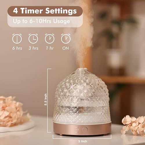 Levoair 200ml Glass Reservoir Essential Oil Diffuser with Glass Dome Ultrasonic Aromatherapy Diffuser with Four Timer Colorful Light Auto-Off for Gift Home Office Bedroom - Image 3