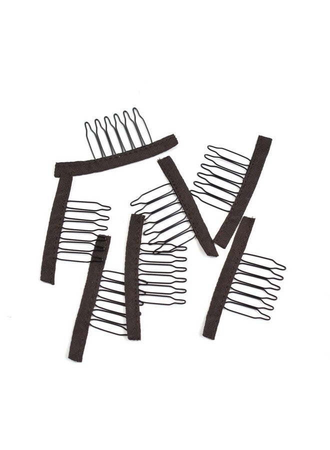 YTBYT 24 Pcs Wig Combs To Secure Wig 6Teeth Wig Comb Wig Clips With Cloth For Making Wig Caps Wigs (Dark Brown) - Image 5