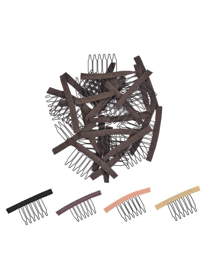 YTBYT 24 Pcs Wig Combs To Secure Wig 6Teeth Wig Comb Wig Clips With Cloth For Making Wig Caps Wigs (Dark Brown) - Image 1