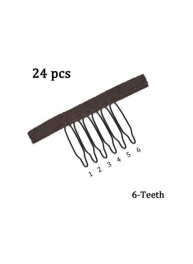 YTBYT 24 Pcs Wig Combs To Secure Wig 6Teeth Wig Comb Wig Clips With Cloth For Making Wig Caps Wigs (Dark Brown) - Image 4