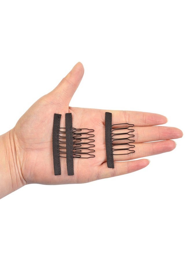 YTBYT 24 Pcs Wig Combs To Secure Wig 6Teeth Wig Comb Wig Clips With Cloth For Making Wig Caps Wigs (Dark Brown) - Image 2