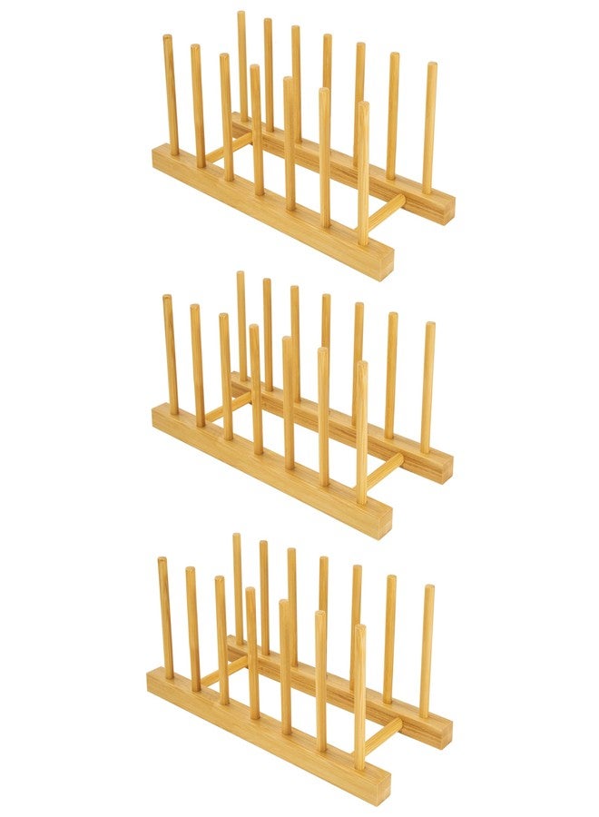 DEBETOOL Bamboo Wooden Dish Drying Rack, 3Pack Wooden Dish Racks Plate Stand Holder for Kitchen Cabinet - Multipurpose Dish Rack Plate Holder for Dish/Plate/Cup/Pot Lid/Cutting Board - Image 1