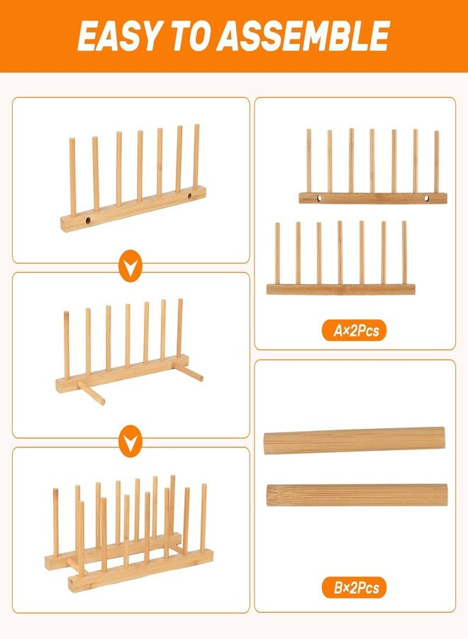 DEBETOOL Bamboo Wooden Dish Drying Rack, 3Pack Wooden Dish Racks Plate Stand Holder for Kitchen Cabinet - Multipurpose Dish Rack Plate Holder for Dish/Plate/Cup/Pot Lid/Cutting Board - Image 4