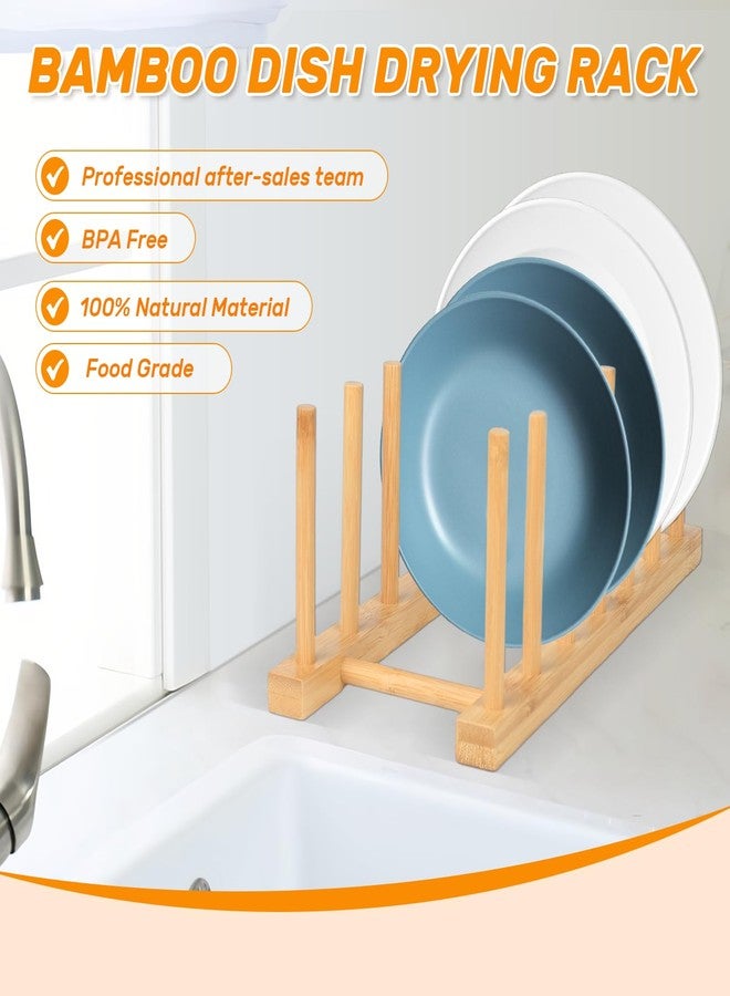 DEBETOOL Bamboo Wooden Dish Drying Rack, 3Pack Wooden Dish Racks Plate Stand Holder for Kitchen Cabinet - Multipurpose Dish Rack Plate Holder for Dish/Plate/Cup/Pot Lid/Cutting Board - Image 3