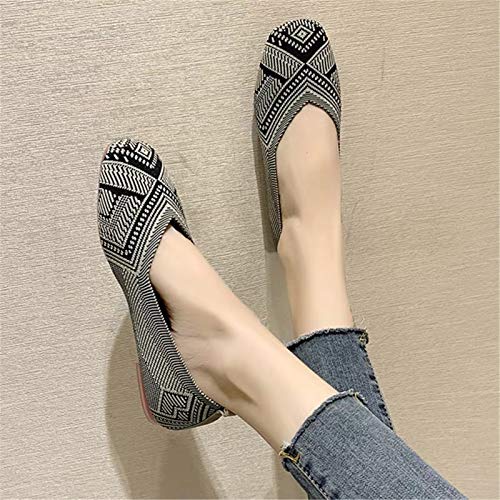 RVROVIC Women's Square Toe Knit Flats Shoes Casual Slip on Ballet Flats Comfortable Shoes for Women Black - Image 2