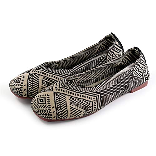RVROVIC Women's Square Toe Knit Flats Shoes Casual Slip on Ballet Flats Comfortable Shoes for Women Black - Image 1