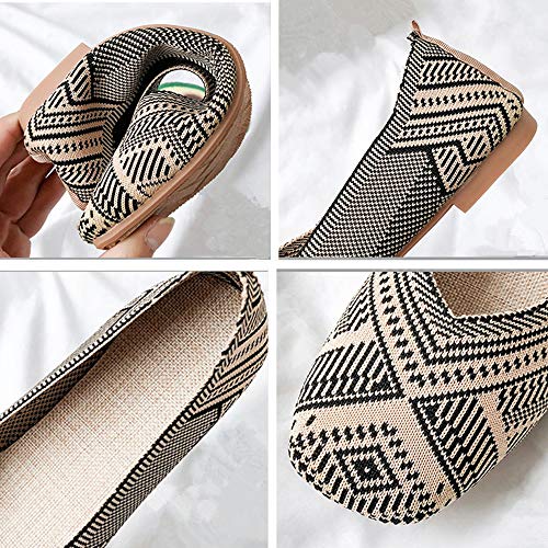 RVROVIC Women's Square Toe Knit Flats Shoes Casual Slip on Ballet Flats Comfortable Shoes for Women Black - Image 5