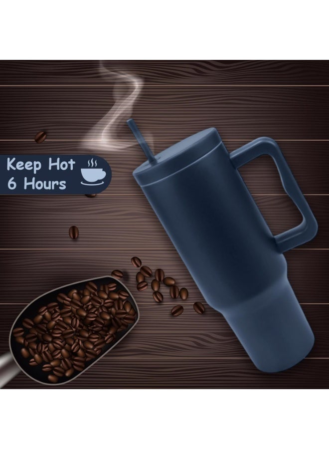 يو كيه آر كوب سفر معزول من الفولاذ المقاوم للصدأ سعة 40 أونصة من UKR بمقبض وقشة، أزرق داكن، زجاجة مياه ساخنة وباردة قابلة لإعادة الاستخدام، خالية من مادة BPA، ومقاومة للانسكاب، وتناسب حاملات الأكواب - Image 3