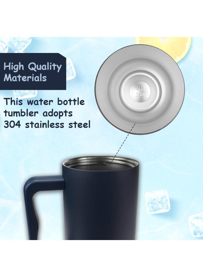 يو كيه آر كوب سفر معزول من الفولاذ المقاوم للصدأ سعة 40 أونصة من UKR بمقبض وقشة، أزرق داكن، زجاجة مياه ساخنة وباردة قابلة لإعادة الاستخدام، خالية من مادة BPA، ومقاومة للانسكاب، وتناسب حاملات الأكواب - Image 2