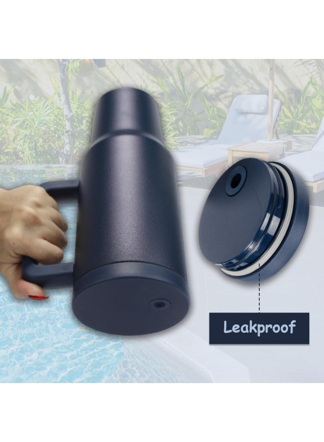 يو كيه آر كوب سفر معزول من الفولاذ المقاوم للصدأ سعة 40 أونصة من UKR بمقبض وقشة، أزرق داكن، زجاجة مياه ساخنة وباردة قابلة لإعادة الاستخدام، خالية من مادة BPA، ومقاومة للانسكاب، وتناسب حاملات الأكواب - Image 5