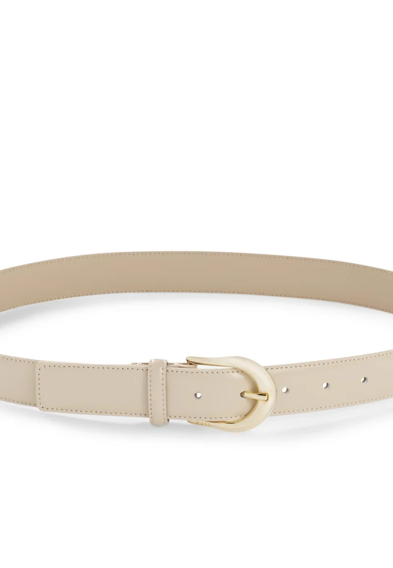 BOSS Light Beige Italian-leather belt with golden buckle for Women | Best Price UAE