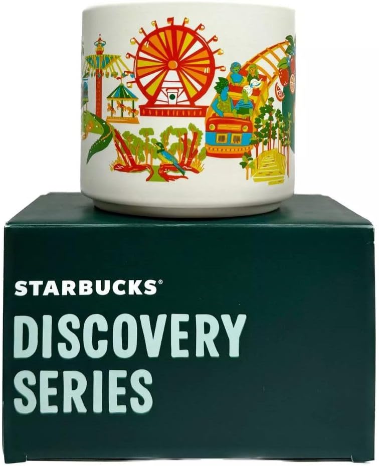 Starbucks فنجان سيراميك ستاربكس ديسكفري سيريز أورلاندو 14 أونصة آمن للاستخدام في الميكروويف وغسالة الصحون باللون الأبيض العادي - Image 2
