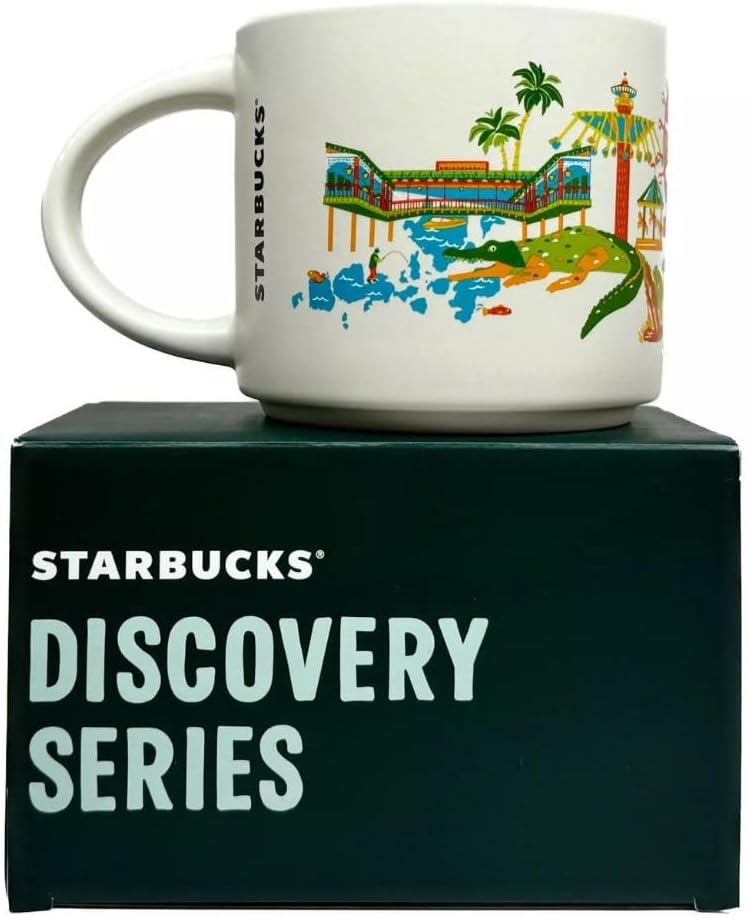 Starbucks فنجان سيراميك ستاربكس ديسكفري سيريز أورلاندو 14 أونصة آمن للاستخدام في الميكروويف وغسالة الصحون باللون الأبيض العادي - Image 3