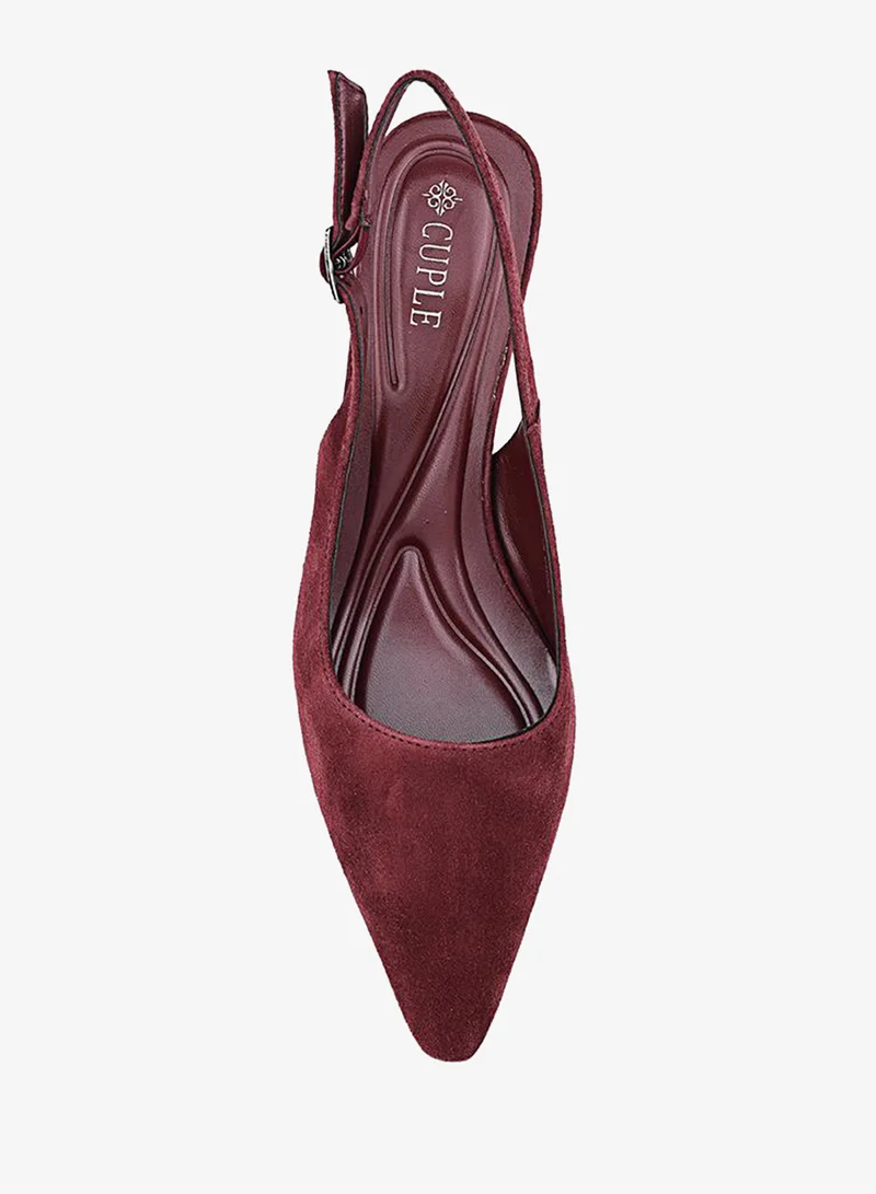 Cuple Maroon Women Pointed Toe Slingback Heels for Women | Best Price UAE