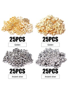 BronaGrand BronaGrand 100pcs 2 Styles Alloy Four Leaf Clover Charms Lucky Charms Pendents for DIY Bracelet Necklace Jewelry Making Findings, Gold and Antique Silver  - Image 2