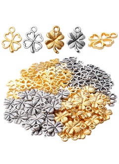BronaGrand BronaGrand 100pcs 2 Styles Alloy Four Leaf Clover Charms Lucky Charms Pendents for DIY Bracelet Necklace Jewelry Making Findings, Gold and Antique Silver  - Image 1