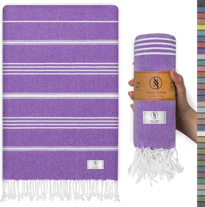 Ossano Turkish Beach Towel Soft & Compact Oversized (39" x 71") - Quick Dry, Versatile and Functional as Travel and Picnic Blanket, Pool and Bath Towel/Yoga Mat - Dark Lilac - Image 1