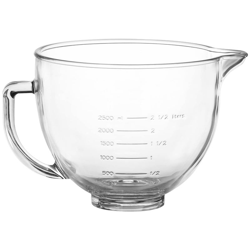 MOLIGOU Glass Mixing Bowl Compatible with Kitchenaid 45 and 5 Quart TiltHead Stand Mixers 5 Quart Glass Mixer Bowl with Handle and Pour Spout