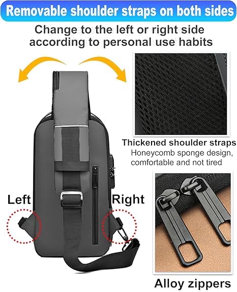 Niwlix Travel Accessories Crossbody Sling Bag For Men & Women, Casual Chest Backpack Shoulder Messenger Passport Bags Grey Brown - Image 4