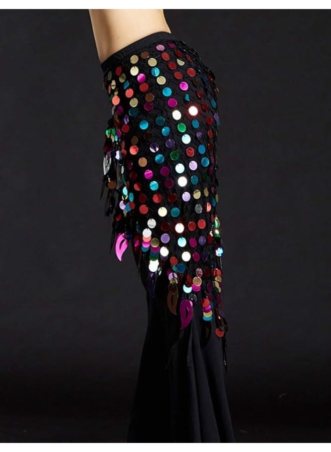 Women's Belly Dance Hip Scarf, Sequined Mesh Triangle Wrap Skirt - Image 2