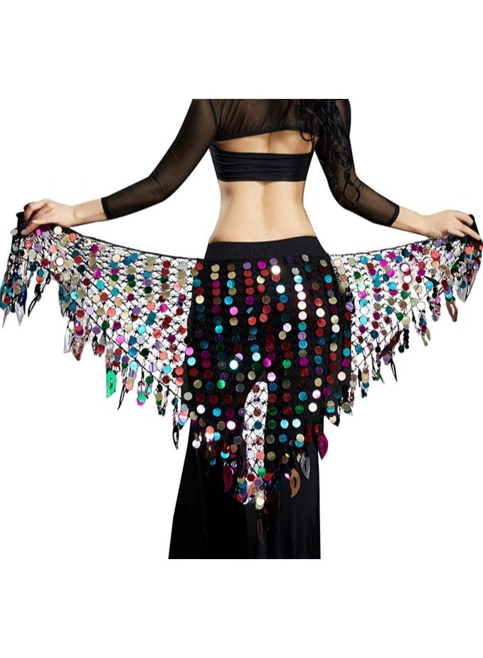 Women's Belly Dance Hip Scarf, Sequined Mesh Triangle Wrap Skirt - Image 1