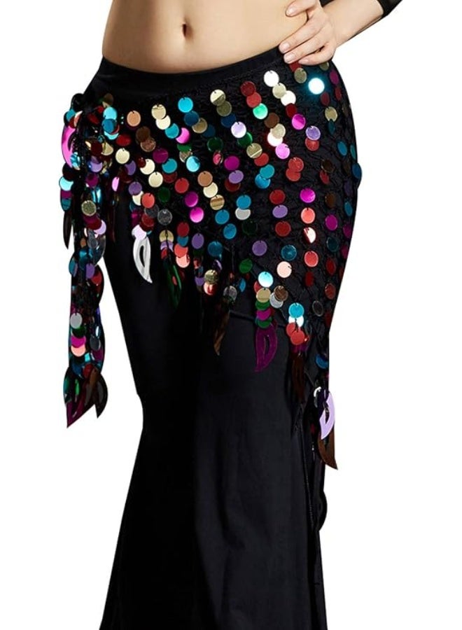 Women's Belly Dance Hip Scarf, Sequined Mesh Triangle Wrap Skirt - Image 3