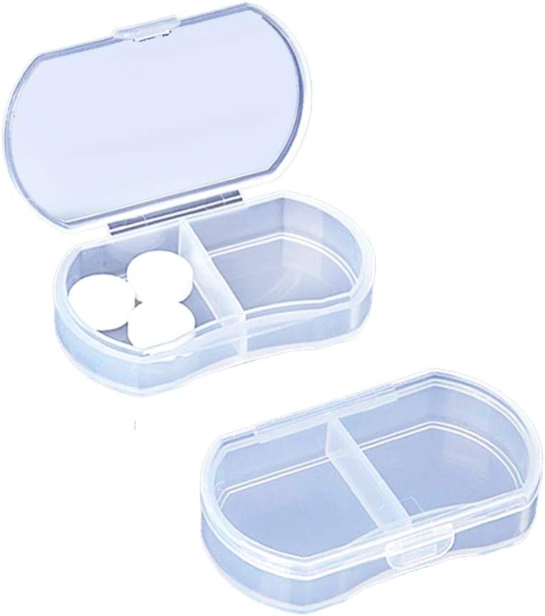 Pill Case for Purse Small Pill Organizer Portable Travel Daily Pill Containers AM & PM Mini Pill Box Vitamin, Fish Oil, Supplement Holder (1 PCS, White)
