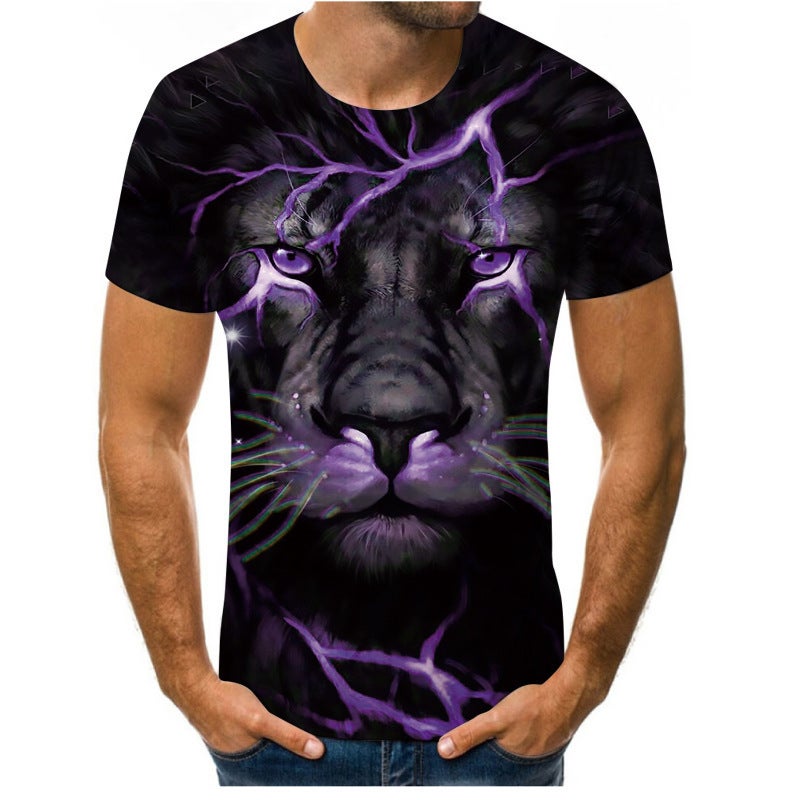Men'S Short-Sleeved T-Shirt Lion Tiger 3D Digital Printing Round Neck T-Shirt Short-Sleeved Top - Image 1