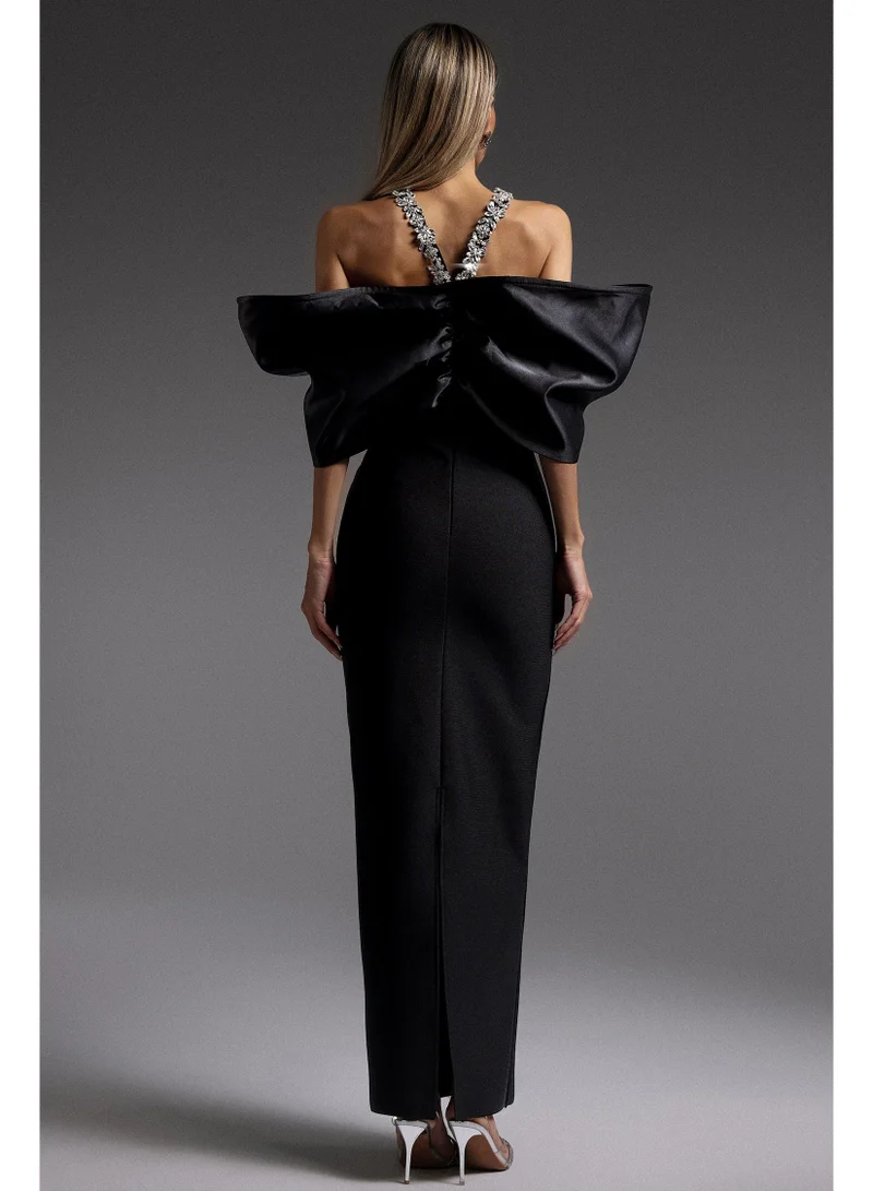 Bella Barnett  Sloan Halter Diamond Off-The-Shoulder Bandage Maxi Dress for Women | Best Price UAE