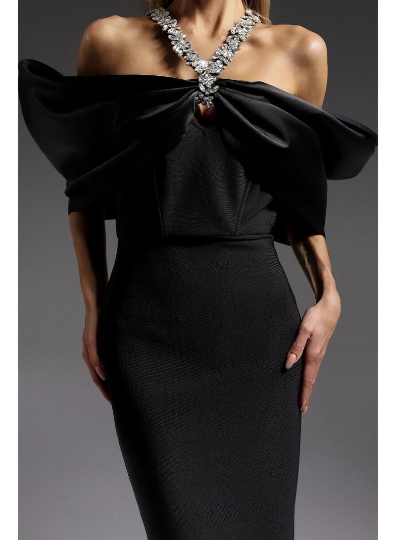 Bella Barnett  Sloan Halter Diamond Off-The-Shoulder Bandage Maxi Dress for Women | Best Price UAE