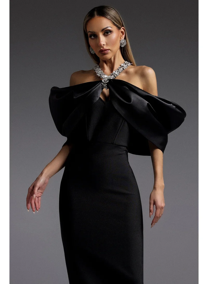 Bella Barnett  Sloan Halter Diamond Off-The-Shoulder Bandage Maxi Dress for Women | Best Price UAE