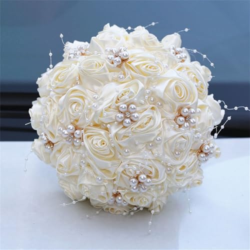 TUAGYMKR Handmade Rhinestone Bridal Bouquet Crystal Wedding Round Tossing Bouquet Artificial Flower Bunch for Bride Bridesmaid - Image 3