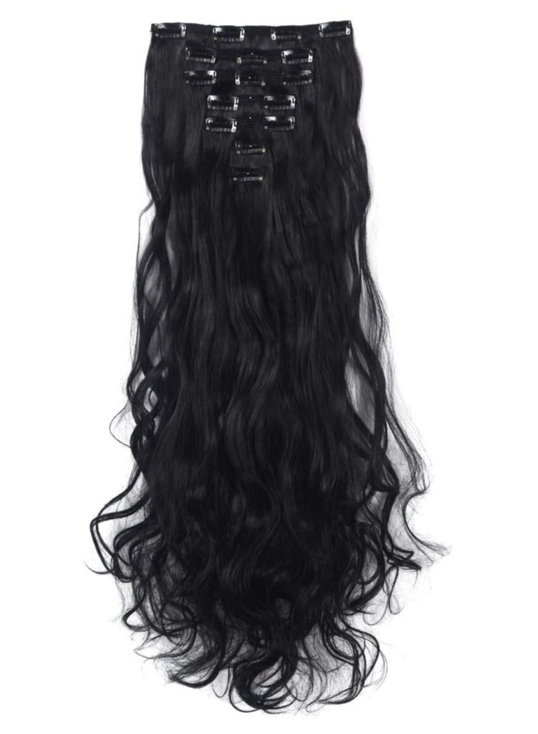 إستيل 7 قطع 16 مشابك 23 "-24" سميكة مجعد مستقيم كامل الرأس كليب في لحمة مزدوجة وصلات شعر طبيعي أسود مجعد - Image 2