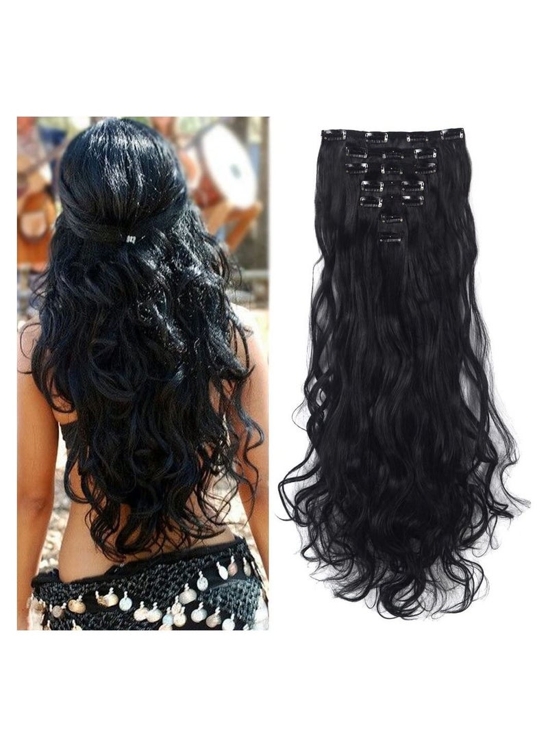 إستيل 7 قطع 16 مشابك 23 "-24" سميكة مجعد مستقيم كامل الرأس كليب في لحمة مزدوجة وصلات شعر طبيعي أسود مجعد - Image 4