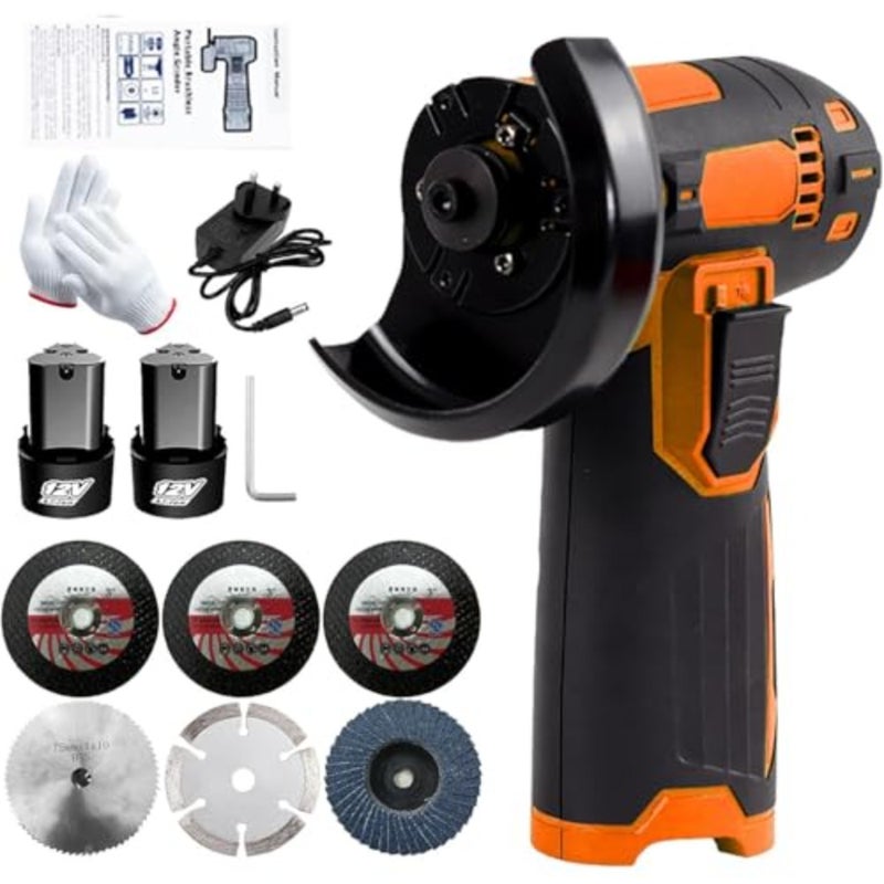 12V Cordless Brush Angle Grinder Kit, Ginding disc 3 Inch76mm, Lightweight Angle Grinder Tool w 2PCS 1300mAh Lithium-Ion Battery Charger, Ergonomic Button Position for Reducing Hand Pressure - Image 1
