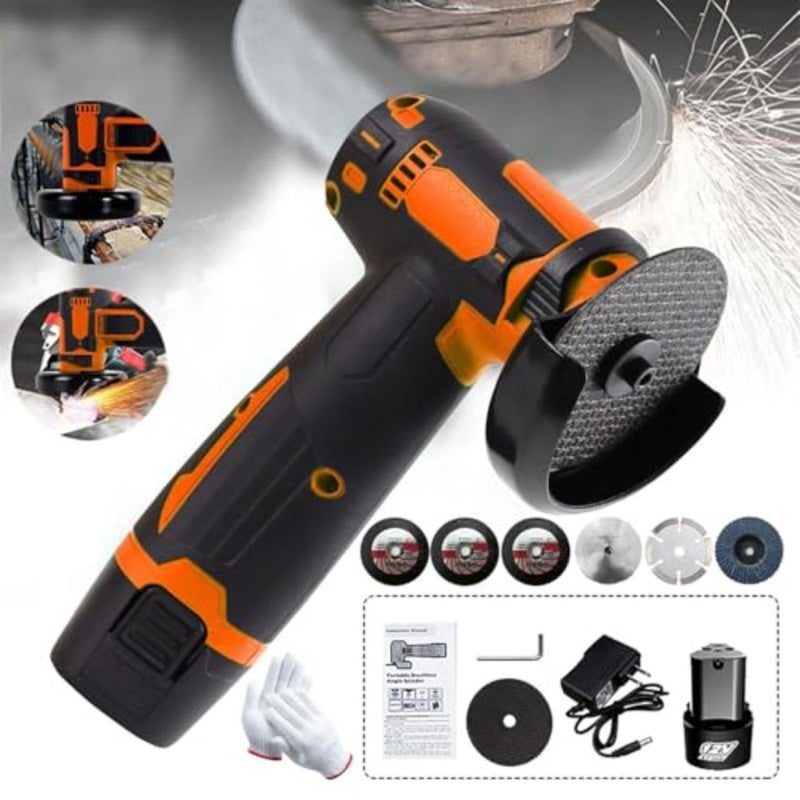 12V Cordless Brush Angle Grinder Kit, Ginding disc 3 Inch76mm, Lightweight Angle Grinder Tool w 2PCS 1300mAh Lithium-Ion Battery Charger, Ergonomic Button Position for Reducing Hand Pressure - Image 3