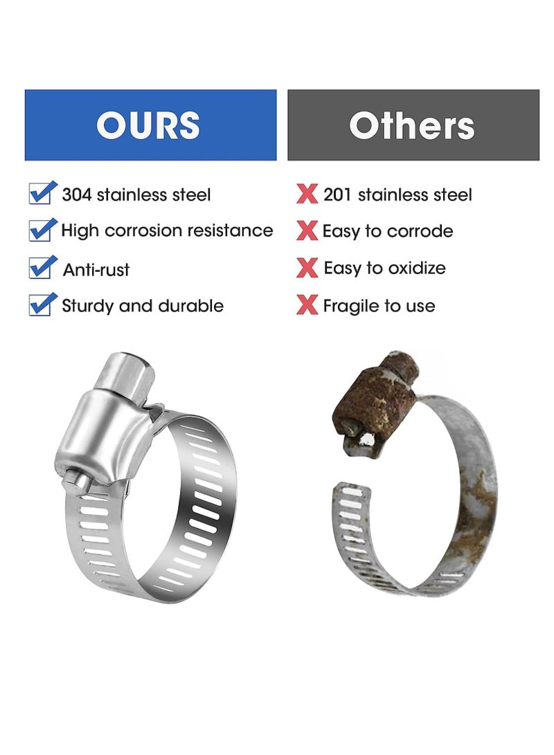 20 PCS Hose Clips Adjustable 10 to 16mm 304 Stainless Steel Hose Clamps Sturdy Anti Rust Hose Screws Pipe Clamps Clips Assortment for Hose Pipe Tube - Image 2