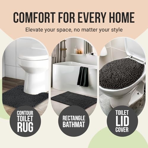 ITSOFT 3pc Non-Slip Shaggy Bathroom Mat Set, Includes 24 x 21 Inches U-Shaped Contour Toilet Rug, 34 x 21 Inches Bathmat and 1 Toilet Lid Cover, Sage Green - Image 5