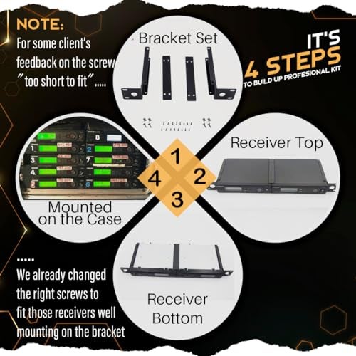 RhymKawa Mic Rack Mount Bracket Only for Shuer SLX4, SLXD4 Wireless Microphone Dual Receivers Combining Antenna Install, Extra Strong Hardware Kit - Image 2