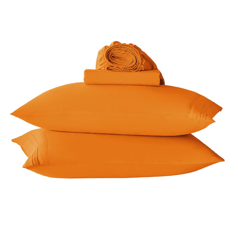 Yibeizi Yibeizi Orange Sheet Set Full Size Kids Bedsheets Microfiber Deep Pocket Cute Bed Sheet  Pillowcase Sets 4 Pieces 