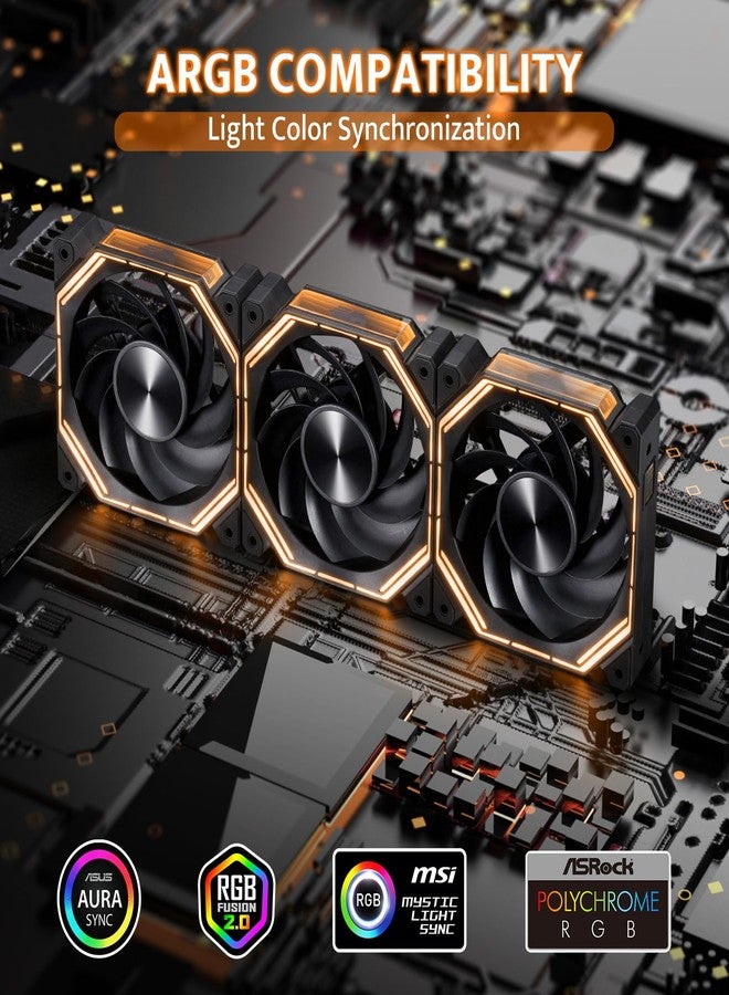 دارك فلاش مروحة تبريد الكمبيوتر darkFlash INF34 مقاس 120 مم، قابلة للتوصيل المتسلسل، تصل سرعة التبريد إلى 2000 دورة في الدقيقة، مزودة بـ 4 دبابيس PWM، وإضاءة ARGB، عبوة من 3 قطع (عكسية، سوداء) - Image 3