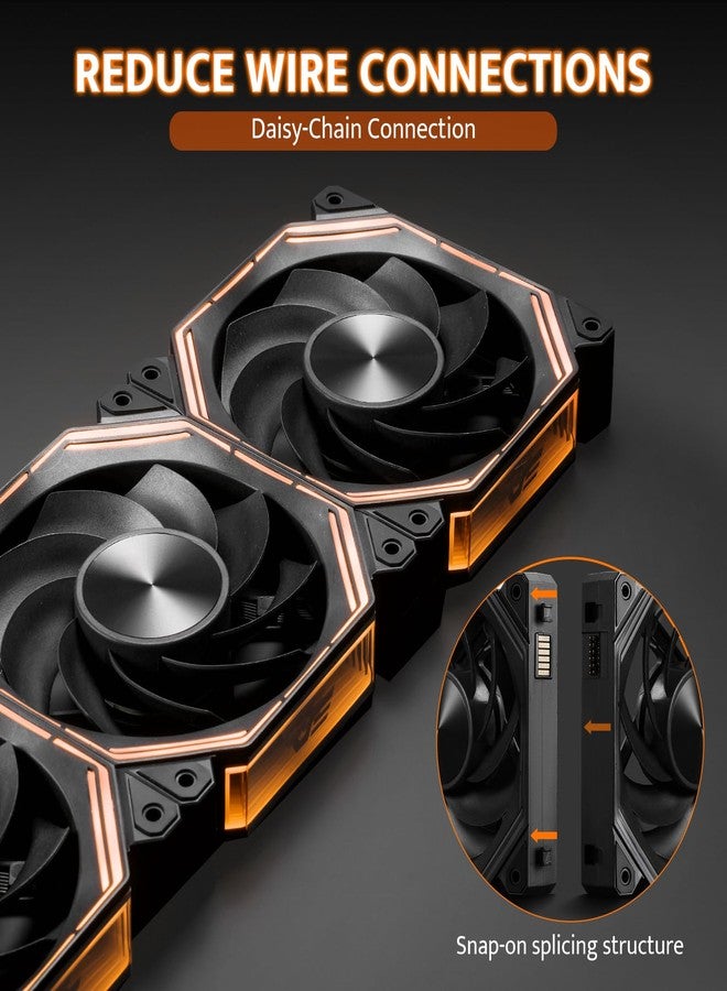 دارك فلاش مروحة تبريد الكمبيوتر darkFlash INF34 مقاس 120 مم، قابلة للتوصيل المتسلسل، تصل سرعة التبريد إلى 2000 دورة في الدقيقة، مزودة بـ 4 دبابيس PWM، وإضاءة ARGB، عبوة من 3 قطع (عكسية، سوداء) - Image 2