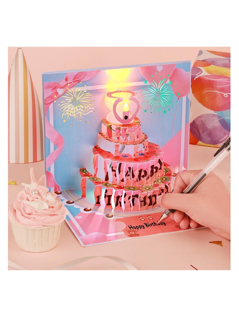 3D Pop Up Birthday Cards for Women, Musical  Light  Blowable Candle Fireworks Light Show Musical Birthday Cards, Birthday Cards for Women Men Husband Wife Kids, Happy Birthday Card with Envelopes - Image 5