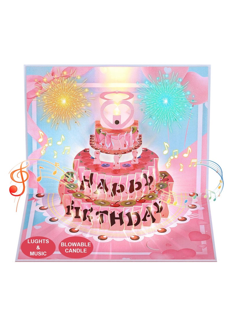 3D Pop Up Birthday Cards for Women, Musical  Light  Blowable Candle Fireworks Light Show Musical Birthday Cards, Birthday Cards for Women Men Husband Wife Kids, Happy Birthday Card with Envelopes - Image 1
