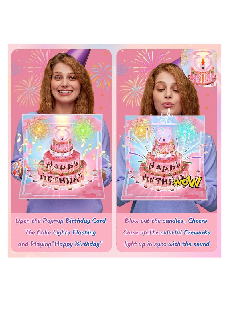 3D Pop Up Birthday Cards for Women, Musical  Light  Blowable Candle Fireworks Light Show Musical Birthday Cards, Birthday Cards for Women Men Husband Wife Kids, Happy Birthday Card with Envelopes - Image 2