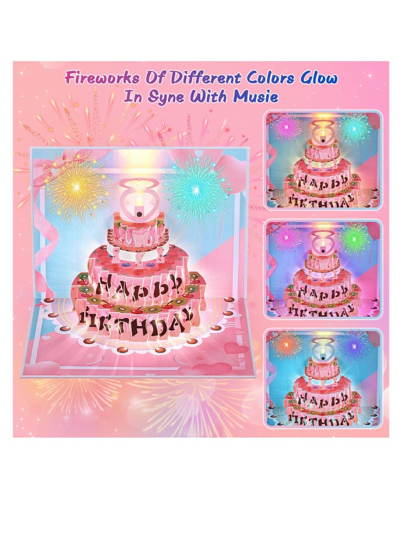 3D Pop Up Birthday Cards for Women, Musical  Light  Blowable Candle Fireworks Light Show Musical Birthday Cards, Birthday Cards for Women Men Husband Wife Kids, Happy Birthday Card with Envelopes - Image 4