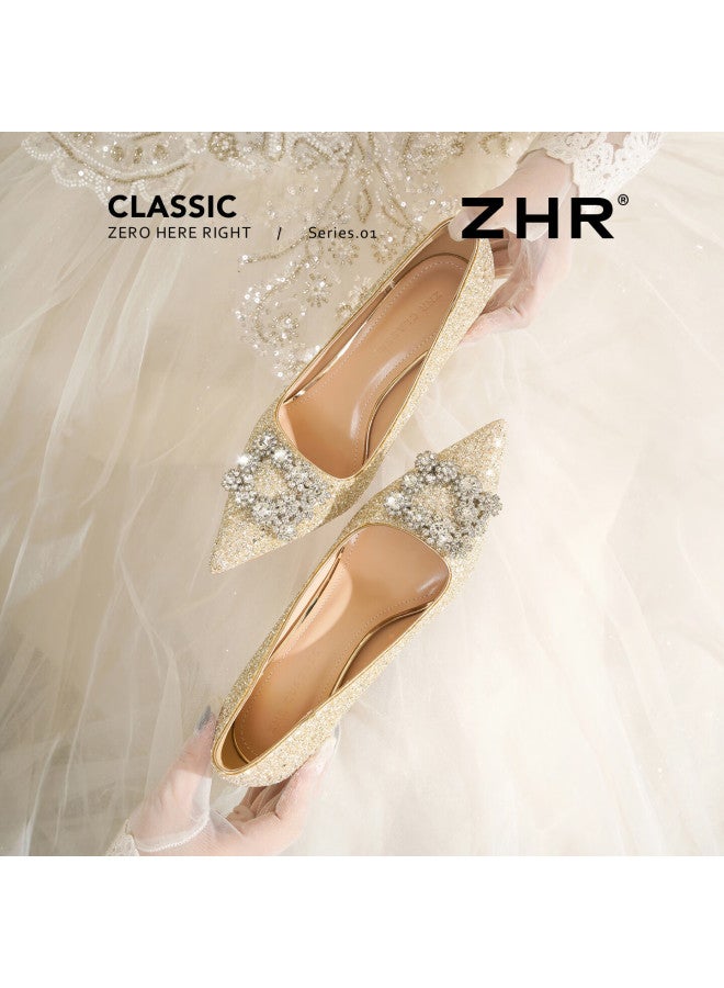 Zhr Zez High Heels Women  New Crystal Stiletto Wedding Shoes Comfortable Pure Fairy Style Single Shoes Ie62 Champagne 38 - Image 4