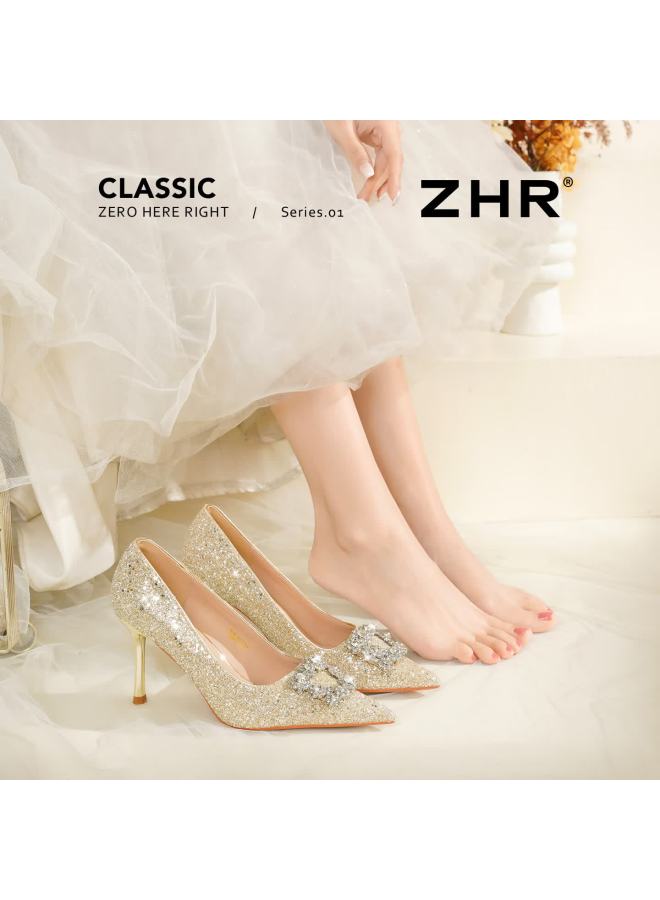 Zhr Zez High Heels Women  New Crystal Stiletto Wedding Shoes Comfortable Pure Fairy Style Single Shoes Ie62 Champagne 38 - Image 3