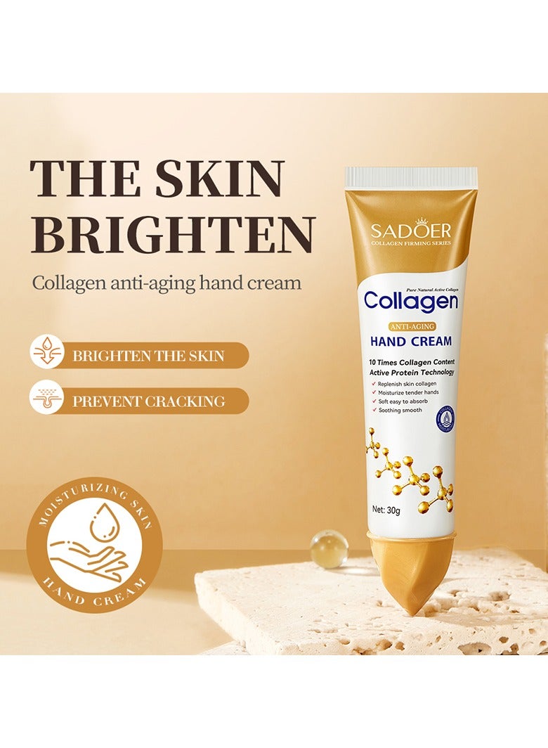 SADOER Collagen Anti-Aging Hand Cream, Nourishing Whitening Moisturizing Skin Care Cream, Fast Absorbing Anti Ageing Hand Cream, Smooth And Soft Skin Crack Repair Cream To Remove Wrinkles Darkness 30g - Image 3