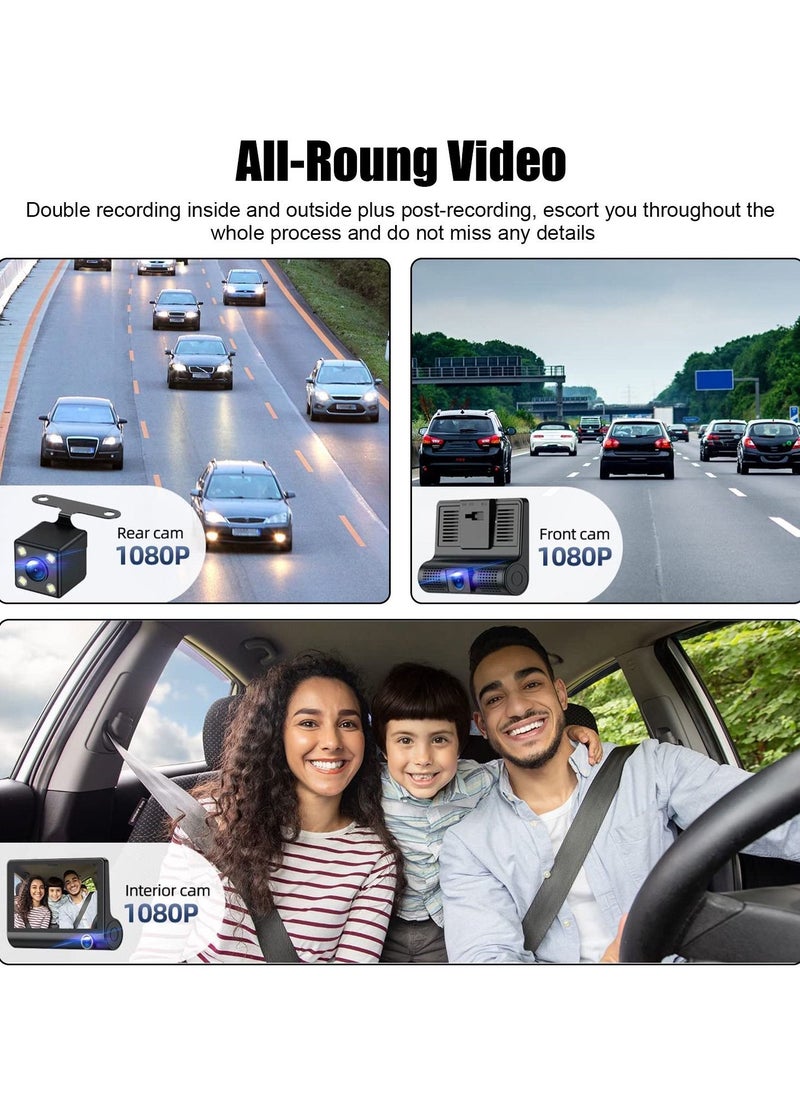 Generic 3 Channel Dash Cam Front and Rear Inside, 4 Inch 1080P Dash Camera for Cars Three Way Triple Car Camera  - Image 2